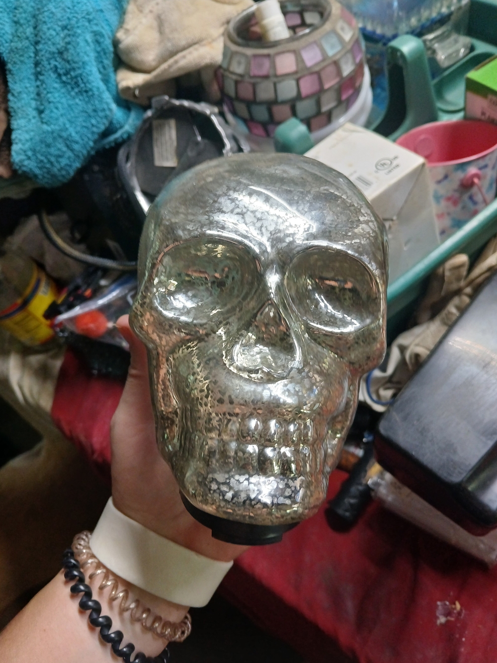 Pottery Barn mercury glass skull feature light- Night Light